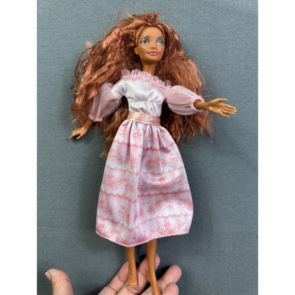 Barbie‎ Doll Auburn Wavy Red Hair with Braids Pink Floral Puff Sleeve Dress